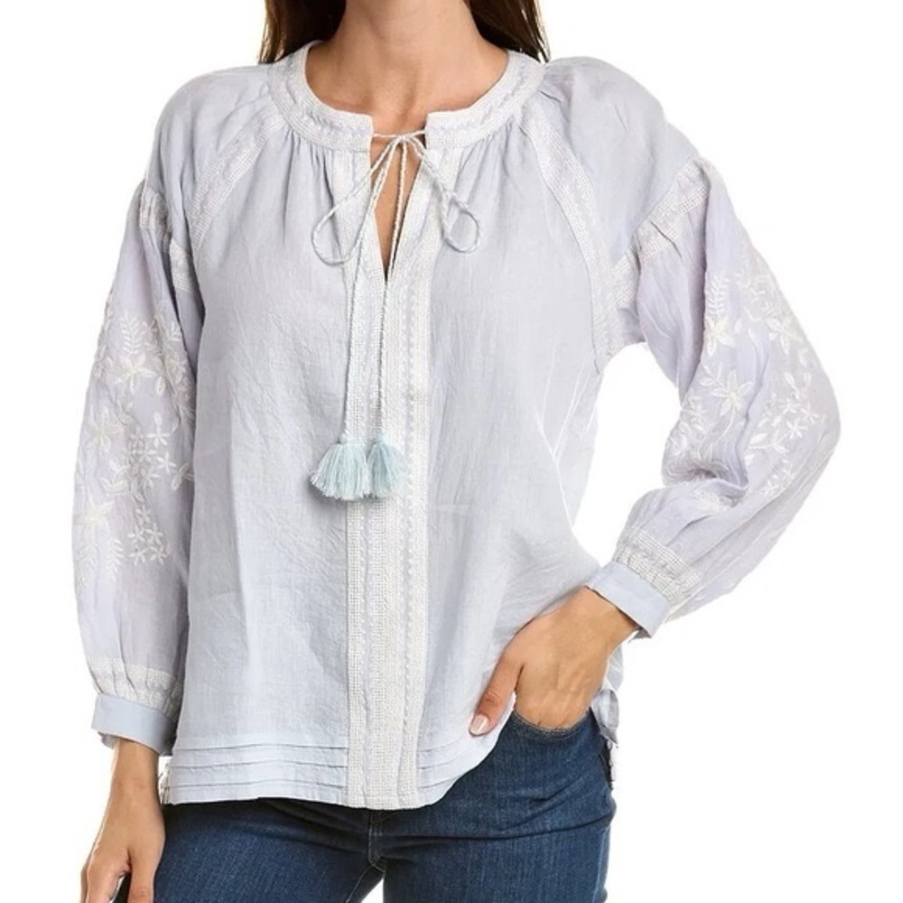 Anthropologie Brand • Ro’s Garden Line Blouse with Tassel Strings
